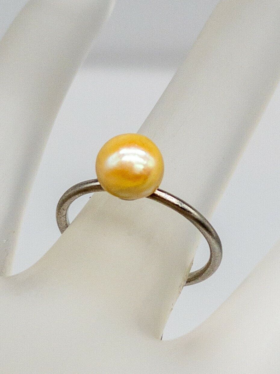 Antique Edwardian 1900s 6mm GOLDEN Natural PEARL Platinum Ring RARE