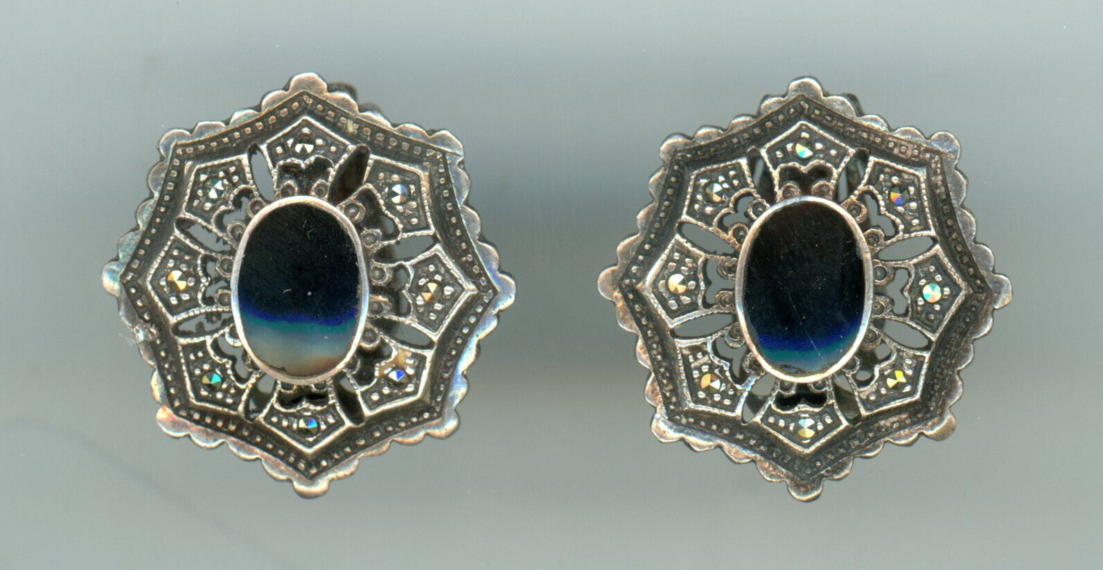 Early 1900’s Sterling Silver Ear Rings with Stones, Nice Condition