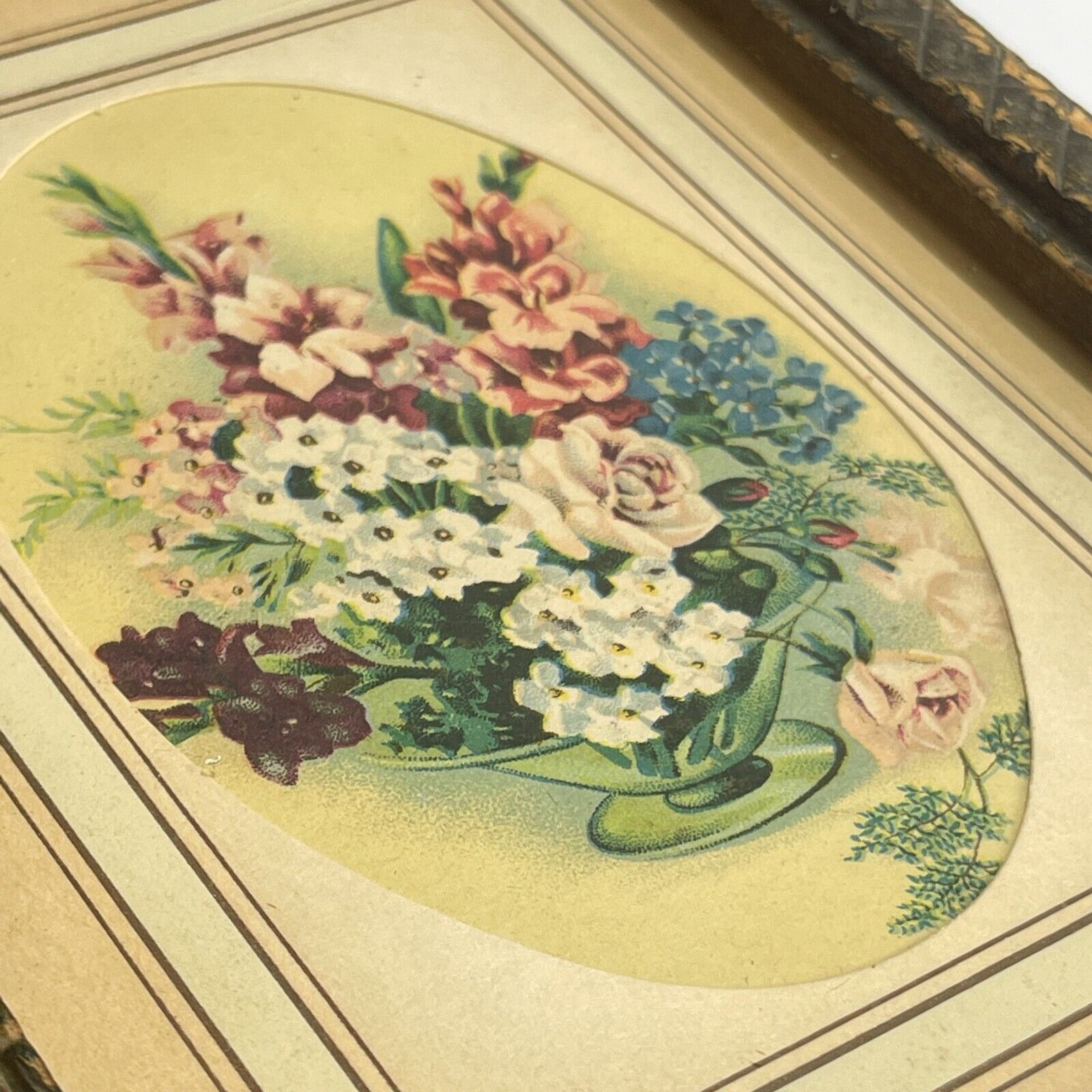 Vintage 1900s Victorian Wooden Picture Frame Jewelry Box with Glass Top
