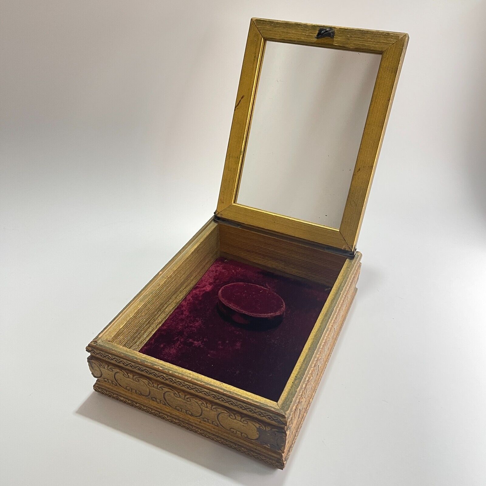 Vintage 1900s Victorian Wooden Picture Frame Jewelry Box with Glass Top