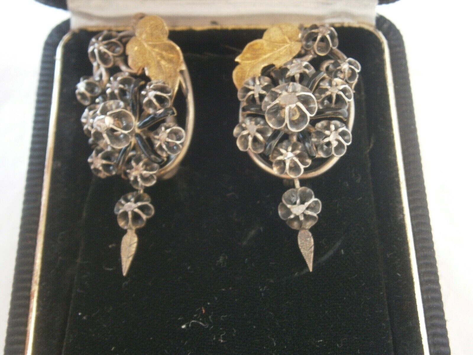 Georgian Period 1700's Diamonds (20) Leaf & Flower Drop Earring Set !!VERY OLD!!