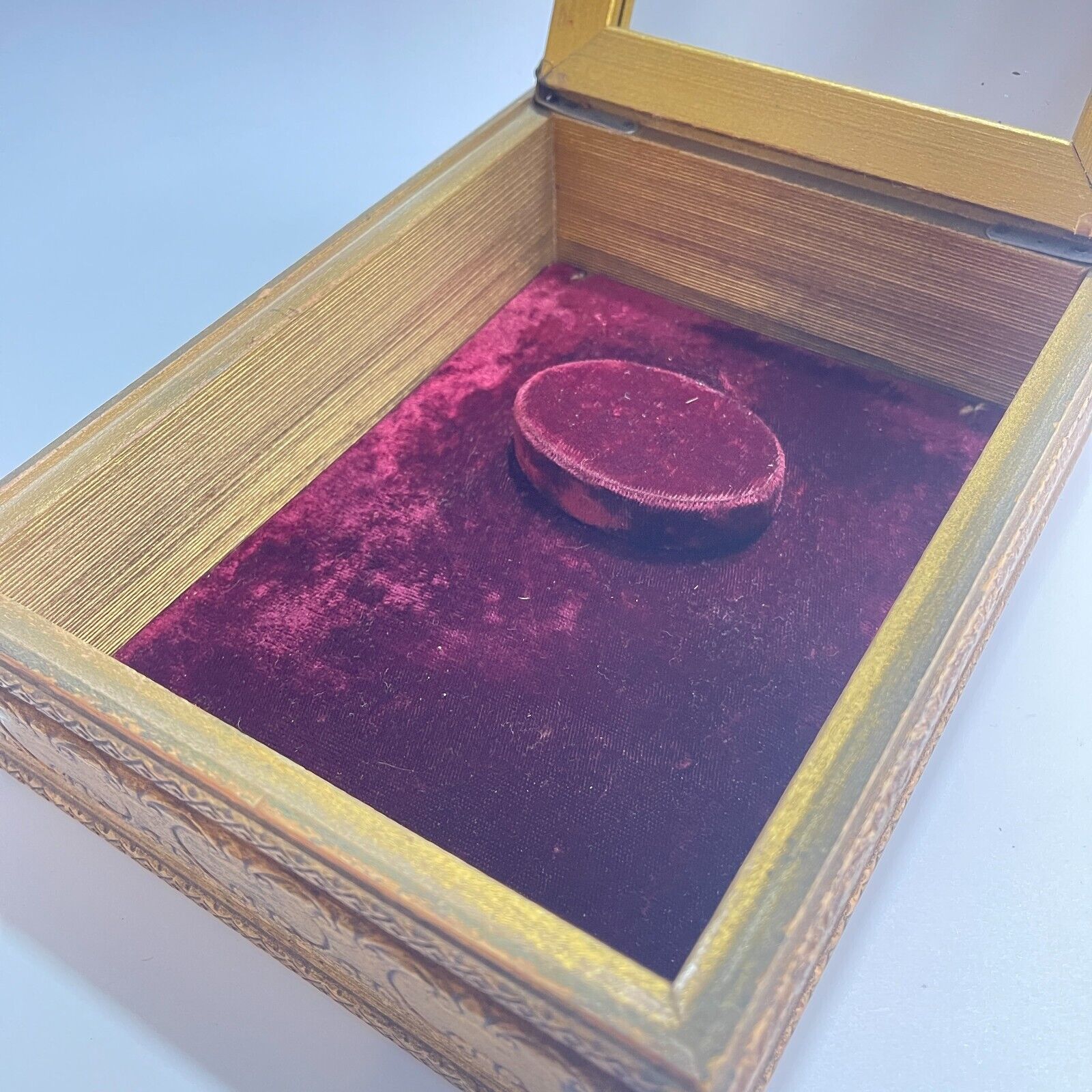Vintage 1900s Victorian Wooden Picture Frame Jewelry Box with Glass Top
