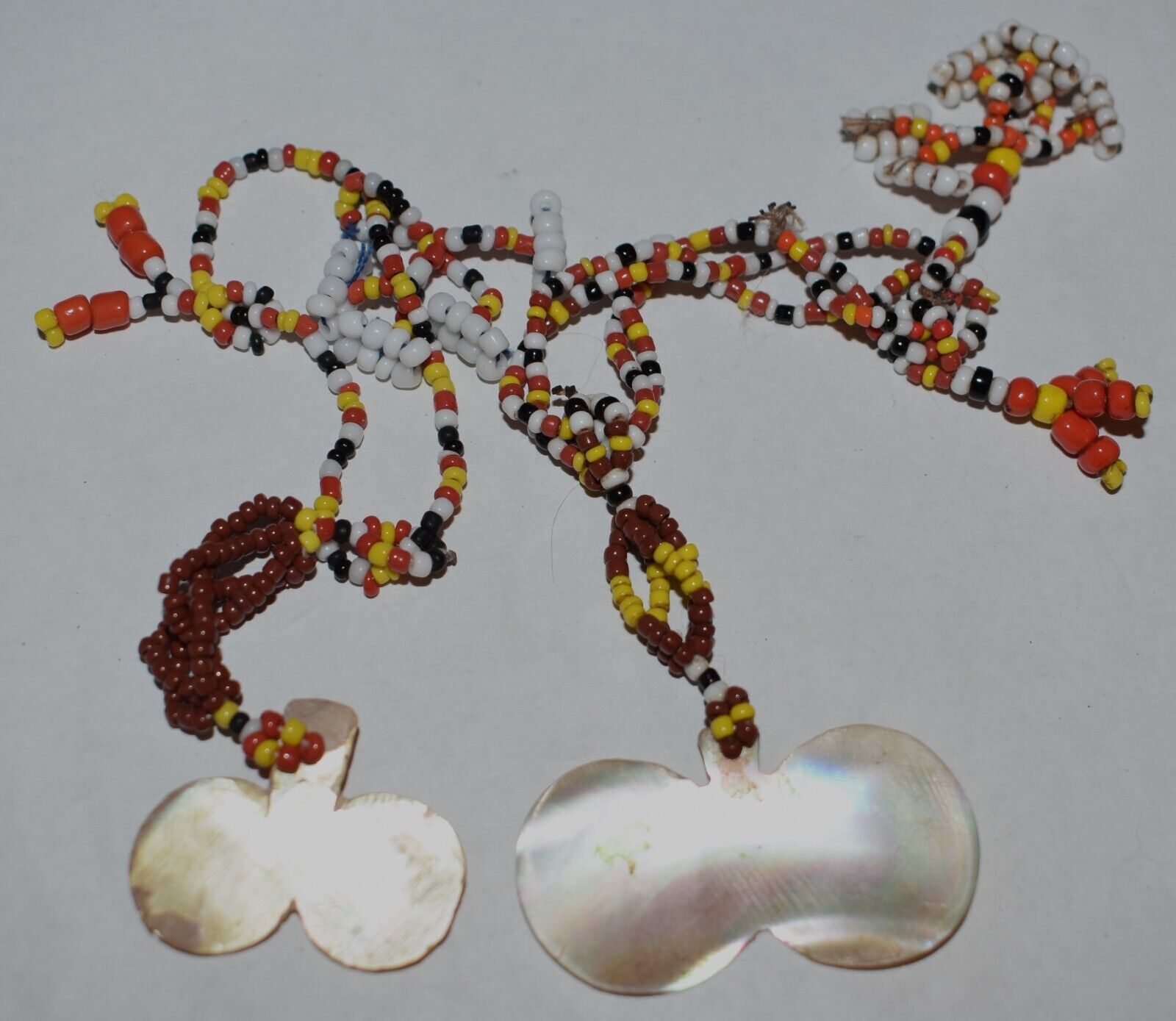 GADDANG SHELL BEAD EARRINGS, 1900S 4-5"