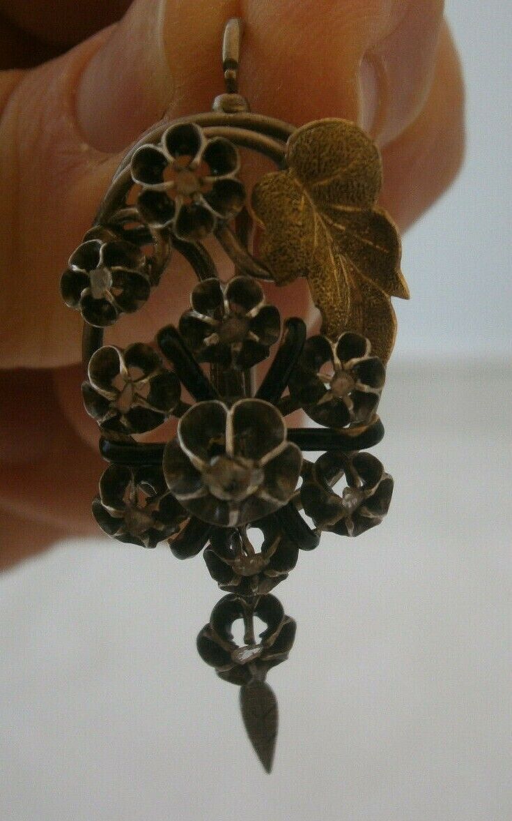 Georgian Period 1700's Diamonds (20) Leaf & Flower Drop Earring Set !!VERY OLD!!