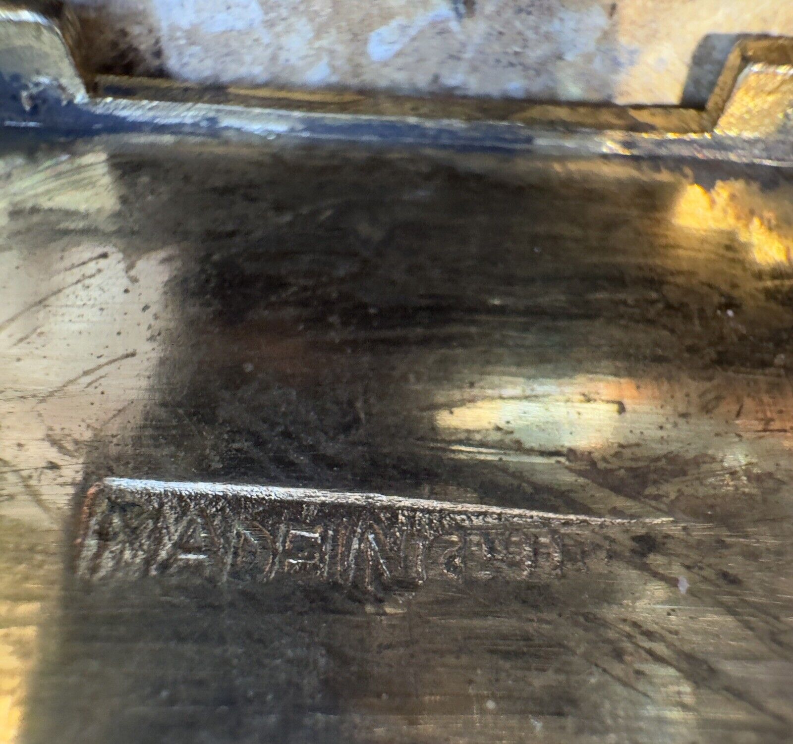 BRASS Jade Box old Vintage Antique stamps earrings pills 1900s 1x1" see story