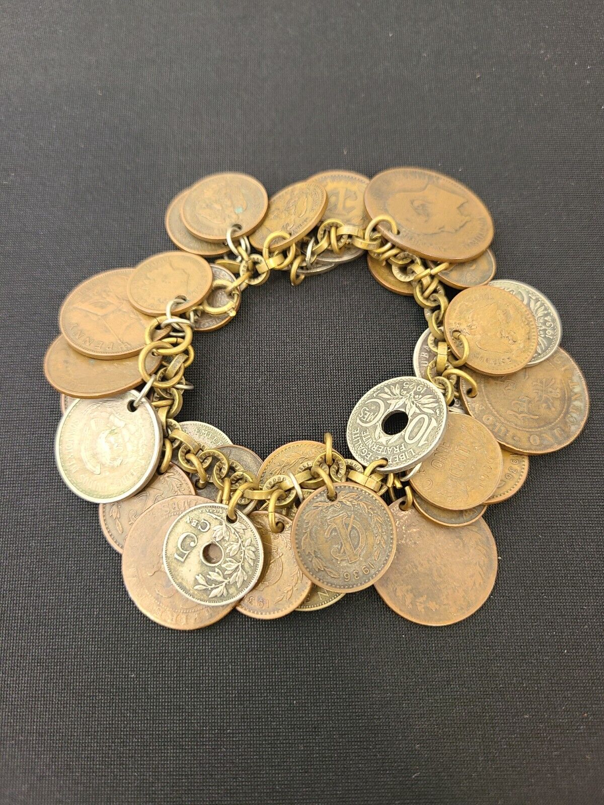 Handmade Antique Silver Coin Love Token Victorian Bracelet Dates 1800s To 1930s