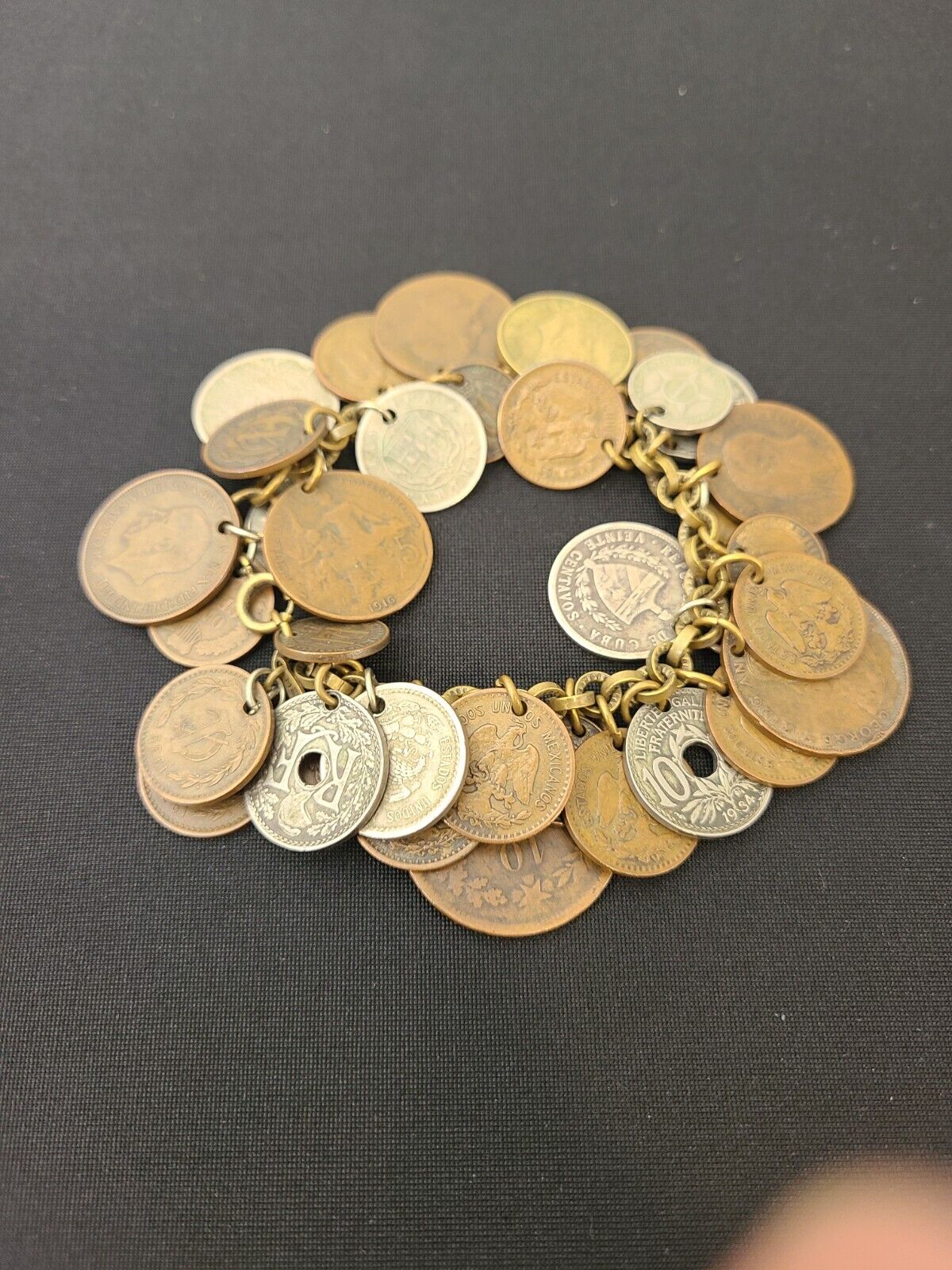 Handmade Antique Silver Coin Love Token Victorian Bracelet Dates 1800s To 1930s