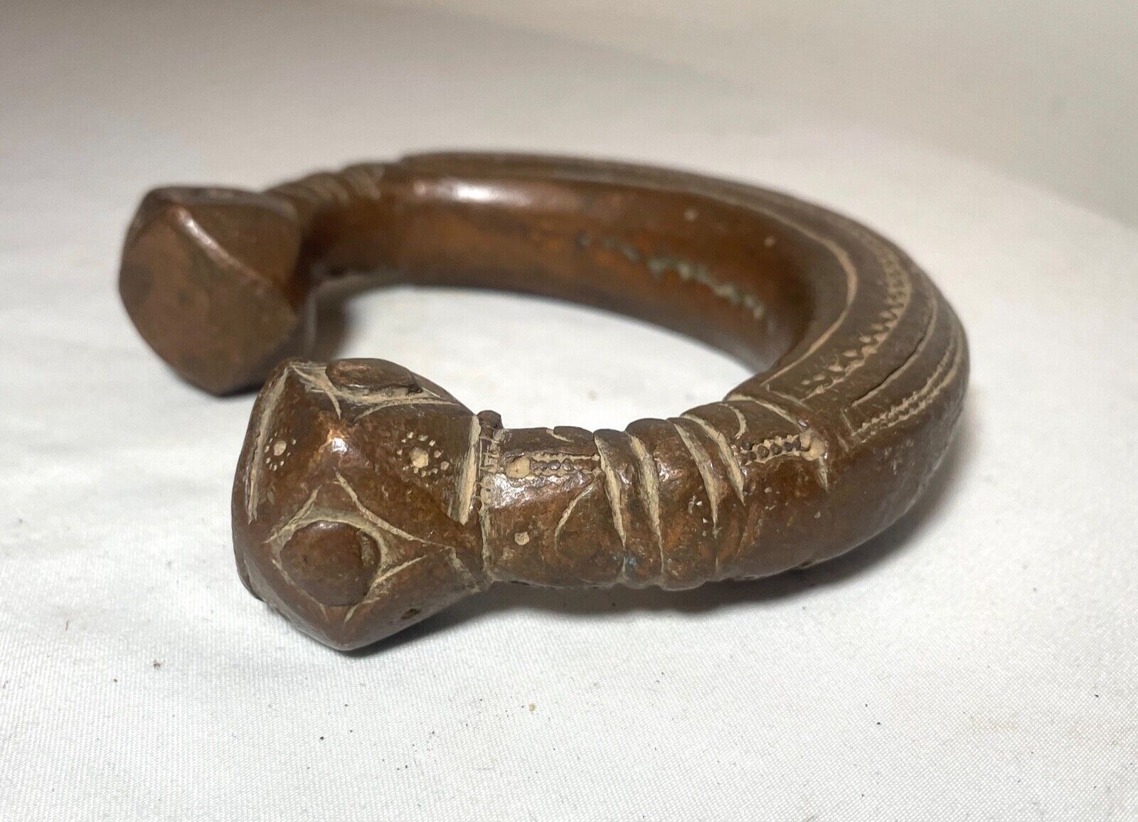 rare 1800's Antique African Niger Baoulé Dogon Bronze Manilla Currency Bracelet#
