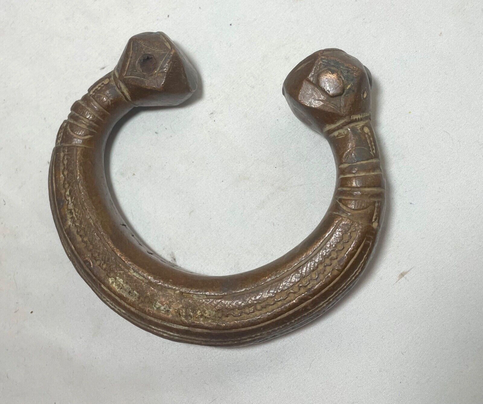 rare 1800's Antique African Niger Baoulé Dogon Bronze Manilla Currency Bracelet#