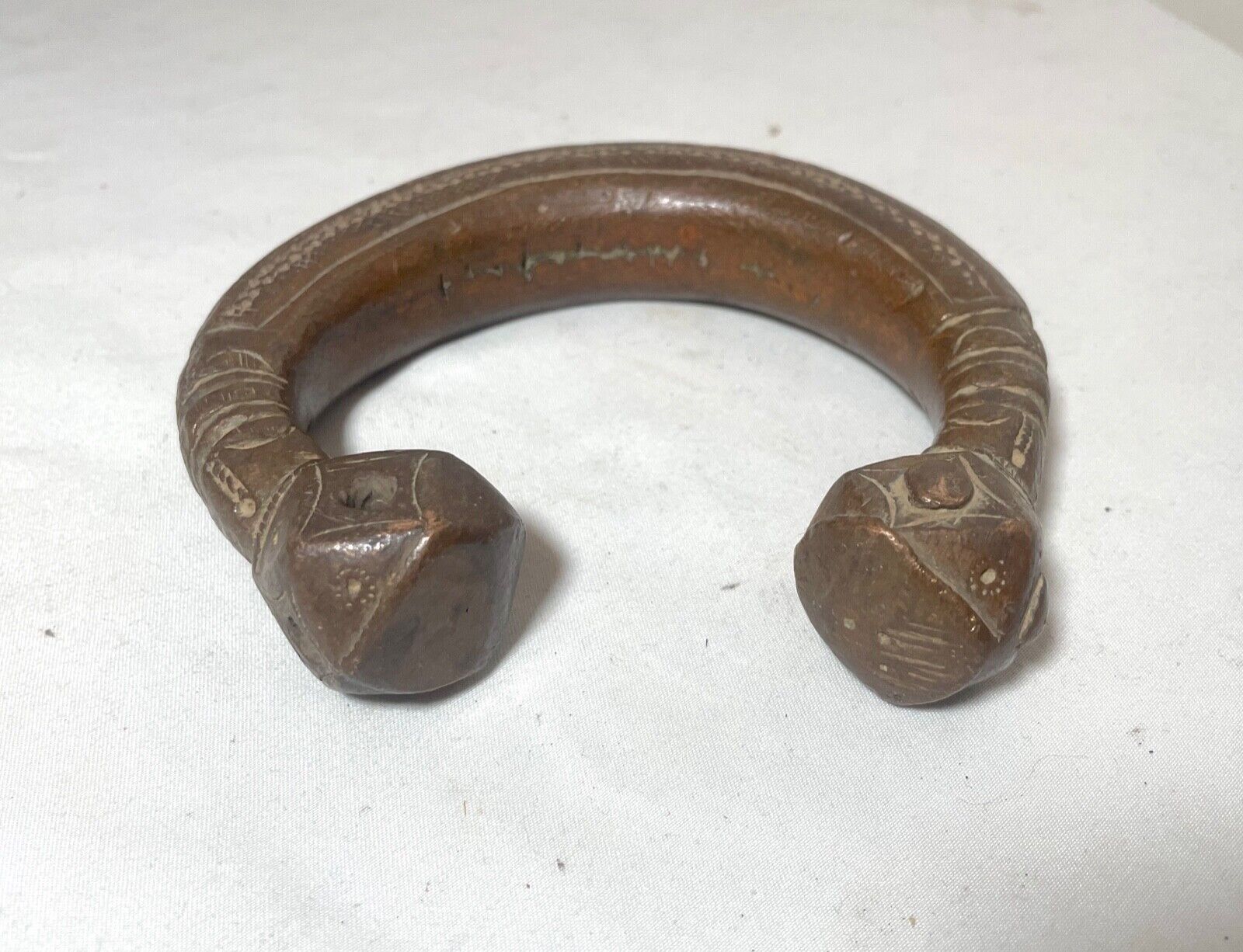 rare 1800's Antique African Niger Baoulé Dogon Bronze Manilla Currency Bracelet#