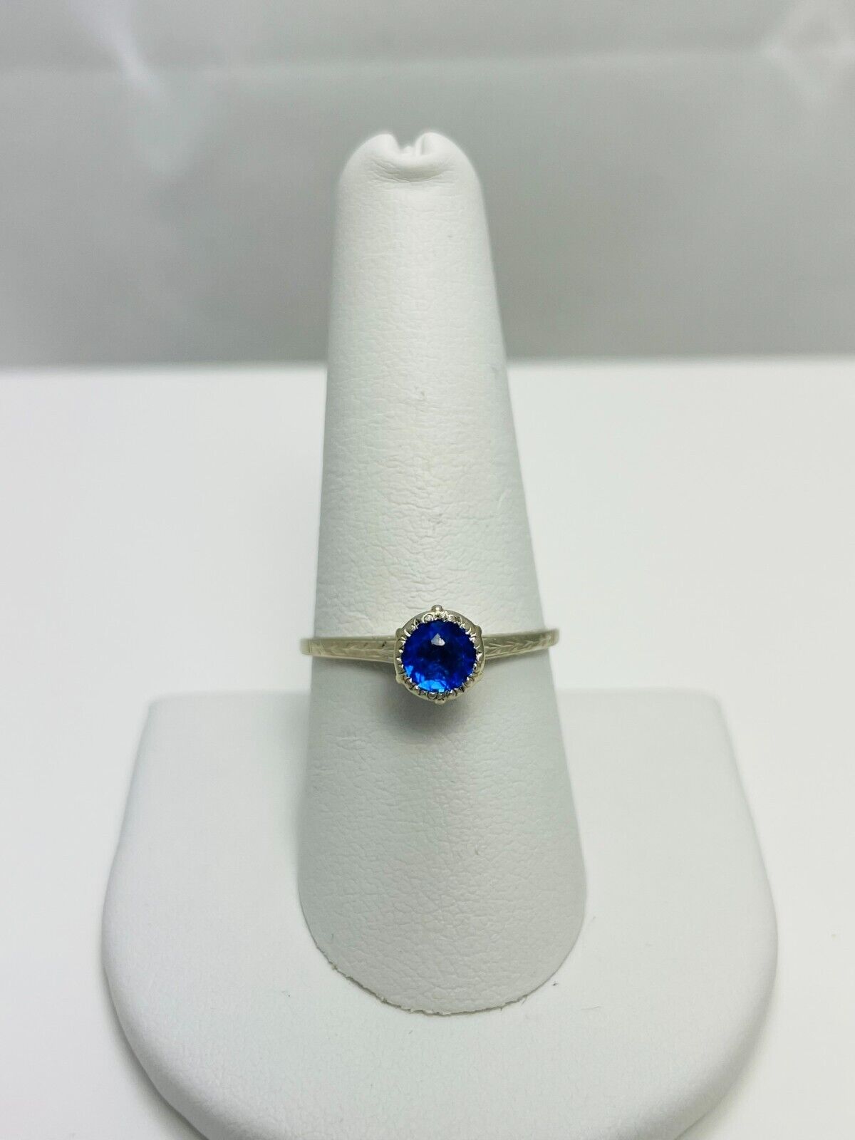 Early 1900's Vibrant Blue Gem 18k White Gold Engagement Ring (4774)