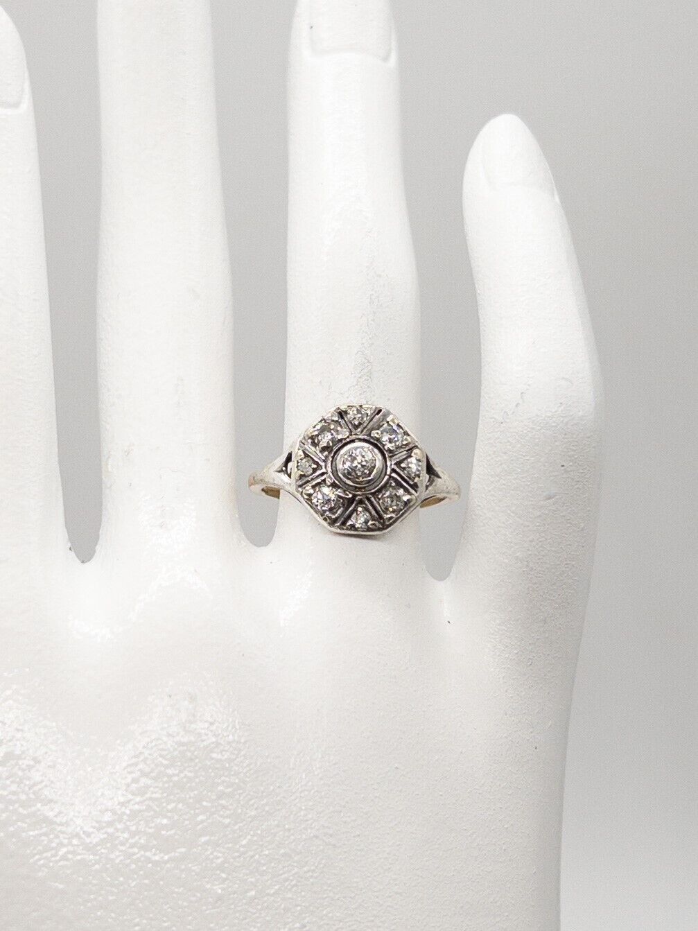 Antique 1900s Edwardian 18k Yellow Gold Platinum .75ct VS I Diamond HALO Ring