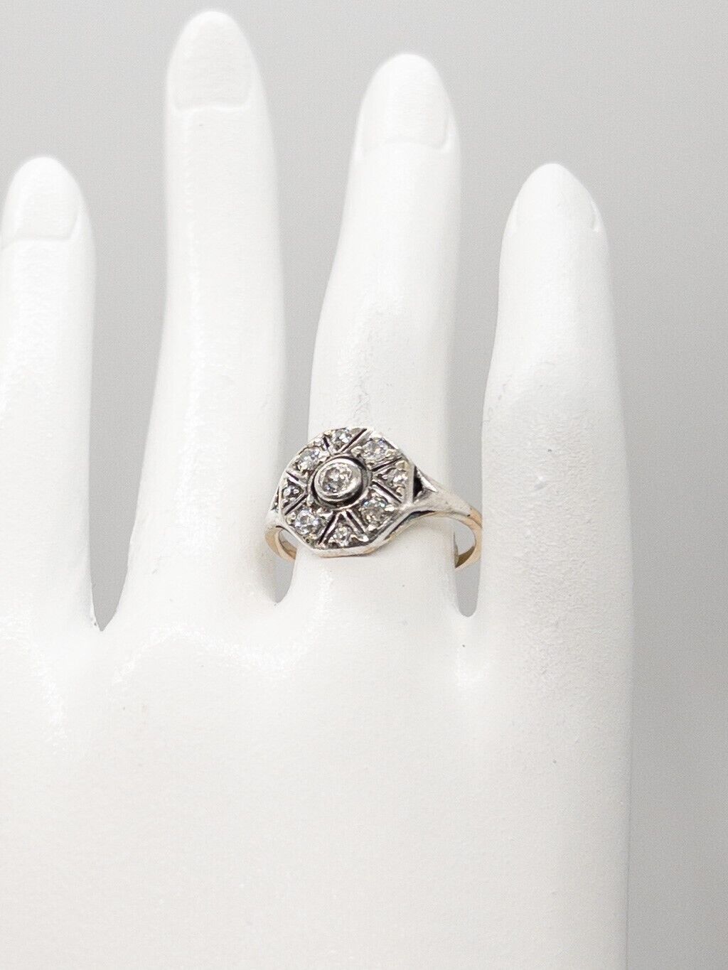 Antique 1900s Edwardian 18k Yellow Gold Platinum .75ct VS I Diamond HALO Ring