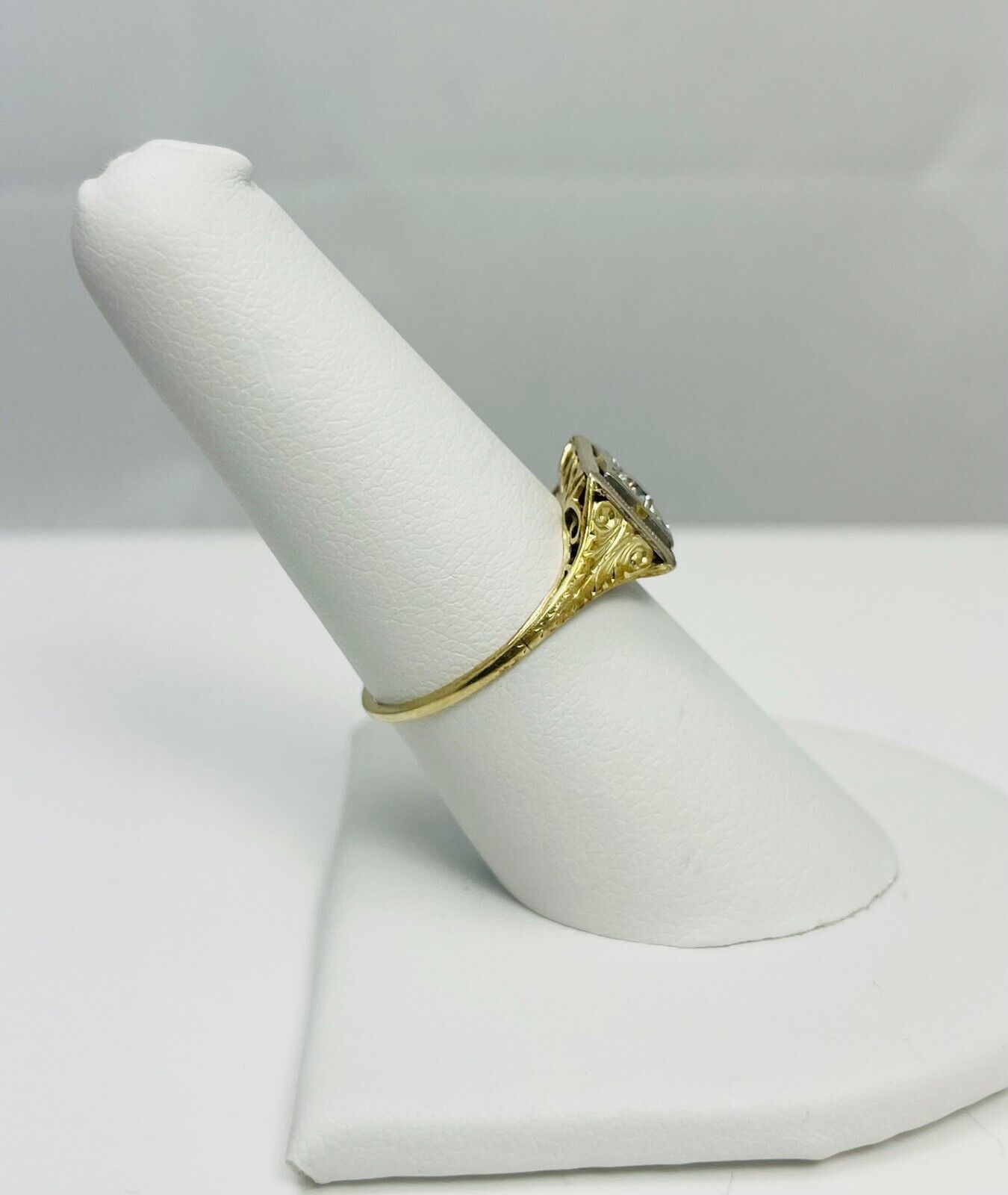 Early 1900s 14k Two Tone Gold European Diamond Engagement Ring (7334)