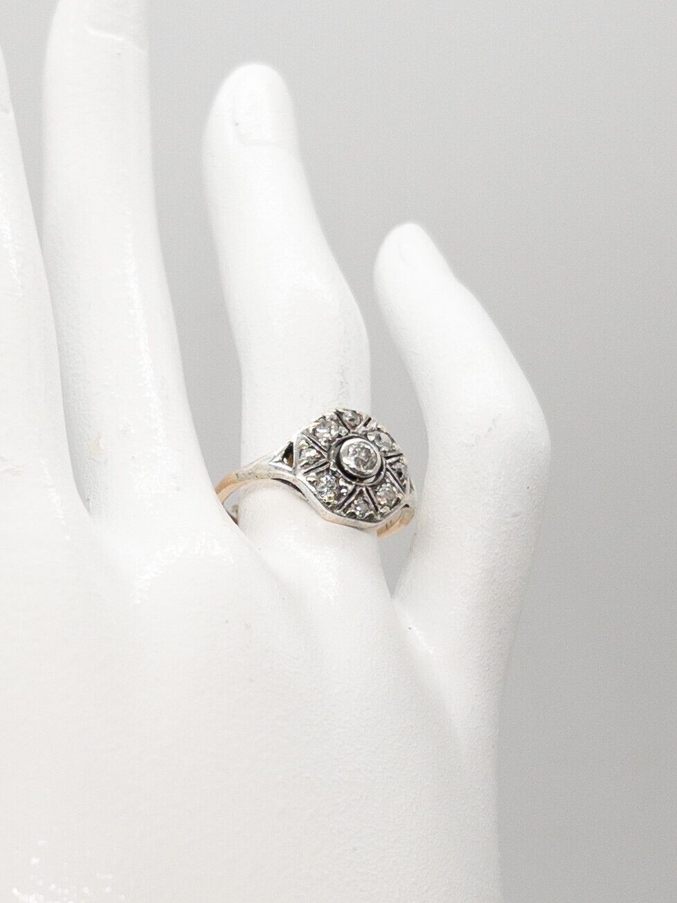 Antique 1900s Edwardian 18k Yellow Gold Platinum .75ct VS I Diamond HALO Ring