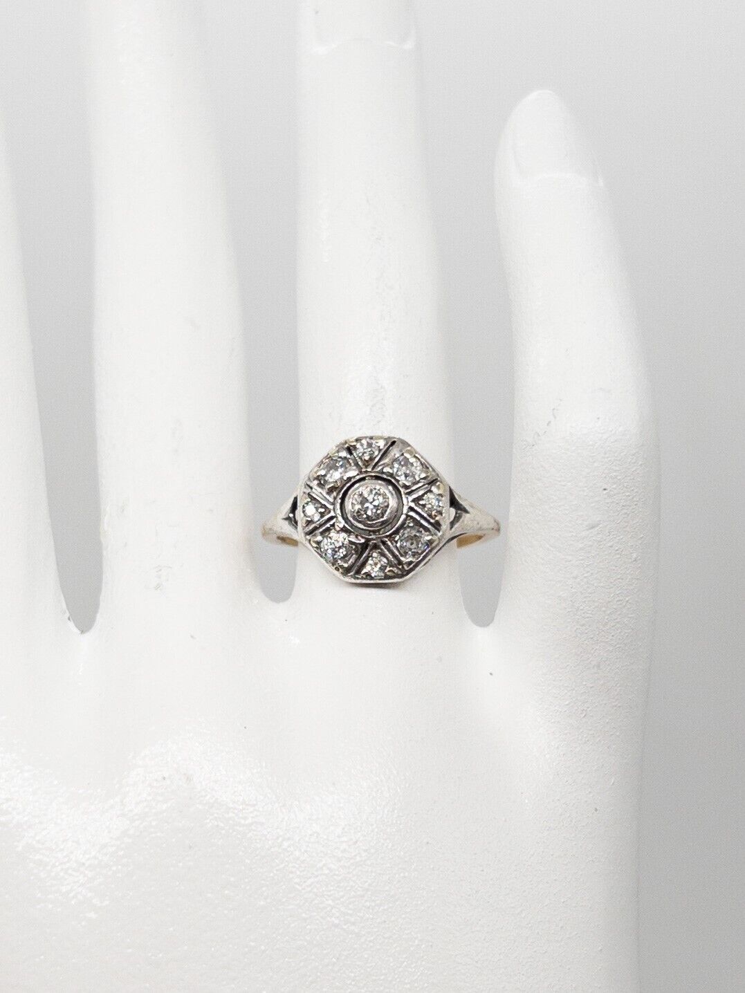 Antique 1900s Edwardian 18k Yellow Gold Platinum .75ct VS I Diamond HALO Ring