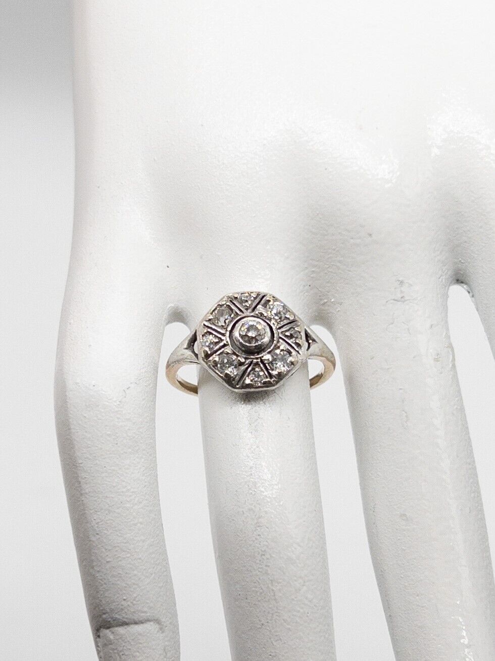Antique 1900s Edwardian 18k Yellow Gold Platinum .75ct VS I Diamond HALO Ring
