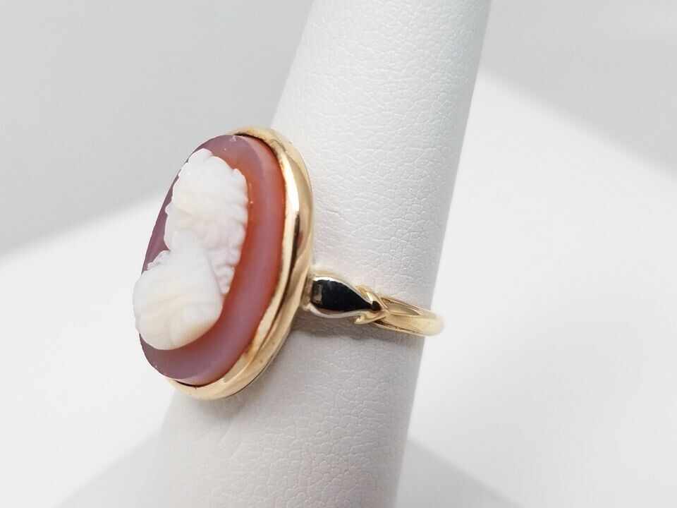 Early 1900's 14k Gold Hard Stone Agate Cameo Ring (9736)