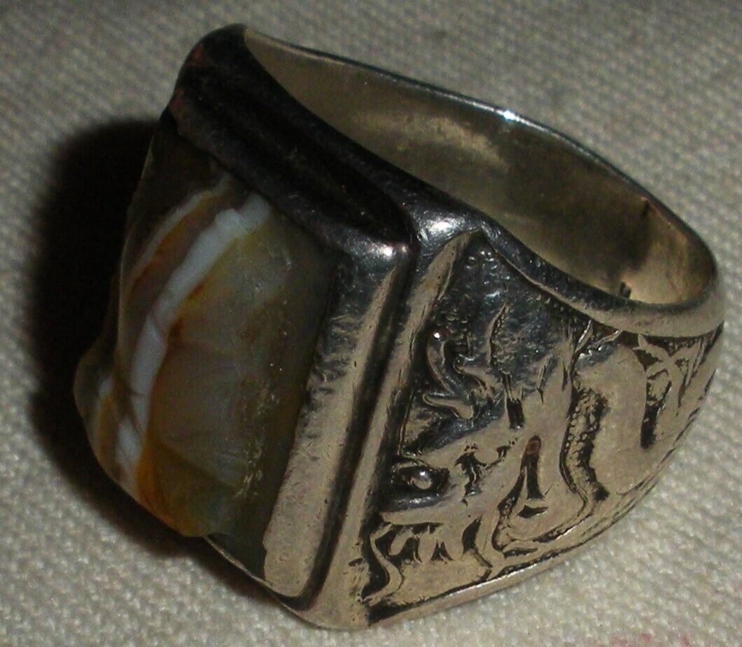 ANTIQUE SIGNED EARLY 1900S CHINESE EXPORT SOLDIER DRAGON PAGODA RING SIZE 9 vafo