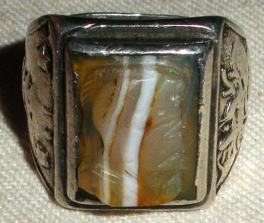 ANTIQUE SIGNED EARLY 1900S CHINESE EXPORT SOLDIER DRAGON PAGODA RING SIZE 9 vafo