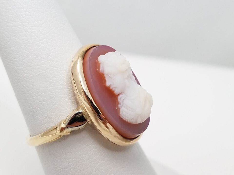 Early 1900's 14k Gold Hard Stone Agate Cameo Ring (9736)