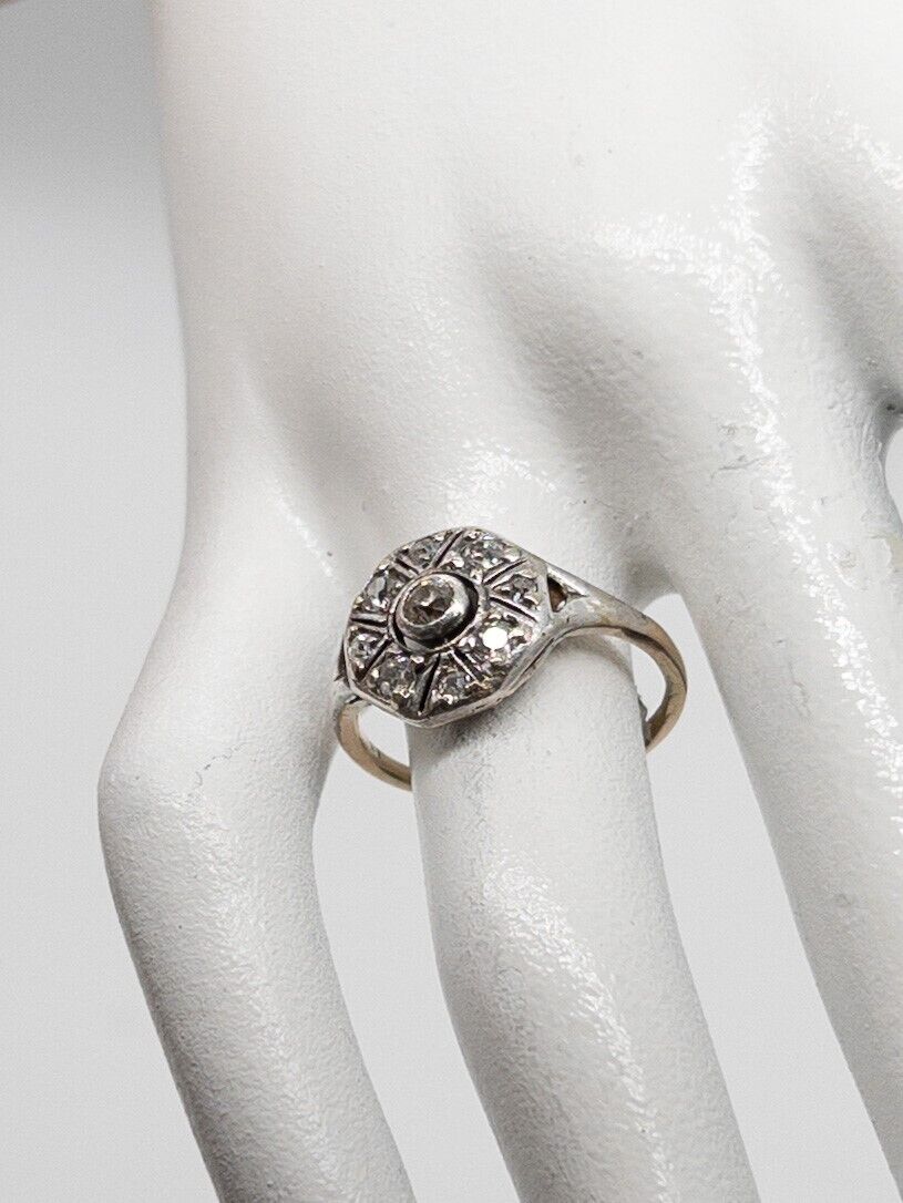 Antique 1900s Edwardian 18k Yellow Gold Platinum .75ct VS I Diamond HALO Ring