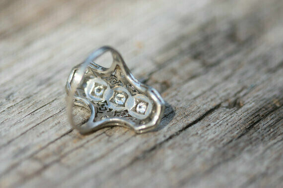 Vintage Circa 1900'S Three Stone Ring 14K White Gold Over 2 Ct Simulated Diamond