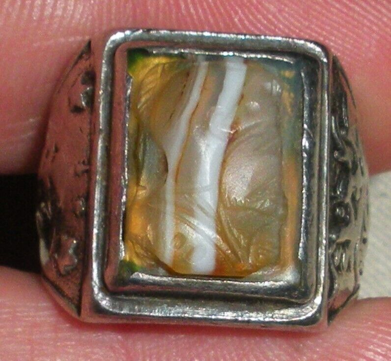 ANTIQUE SIGNED EARLY 1900S CHINESE EXPORT SOLDIER DRAGON PAGODA RING SIZE 9 vafo