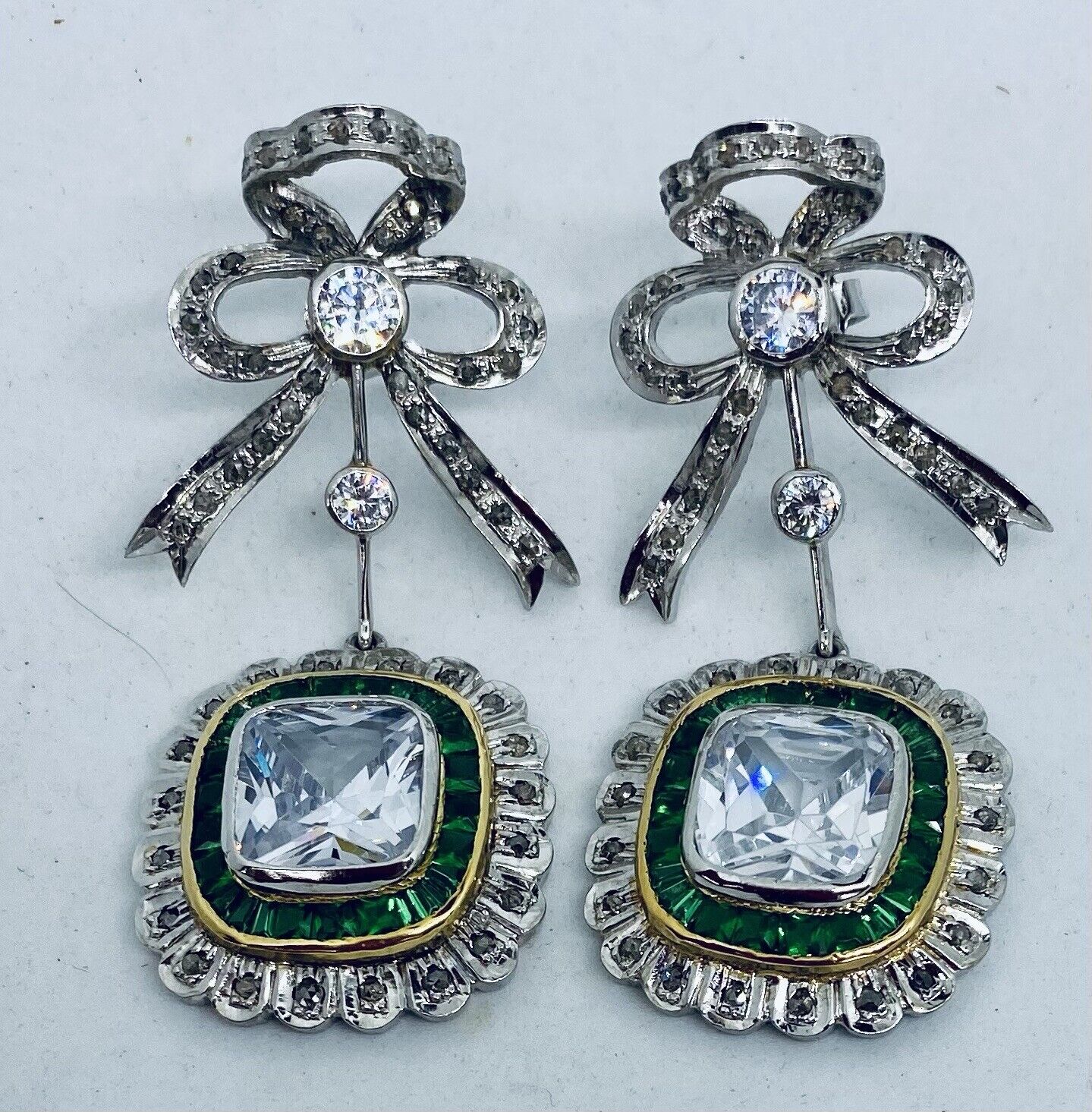 Vintage Sterling With Gold Wash Copies Of 1700’s Earrings W/Natural Stones