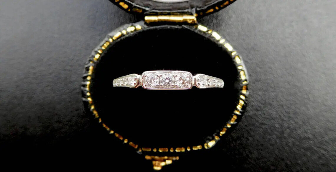Vintage Circa 1900's Bridal Stackable Ring 14K White Gold 2 Ct Simulated Diamond