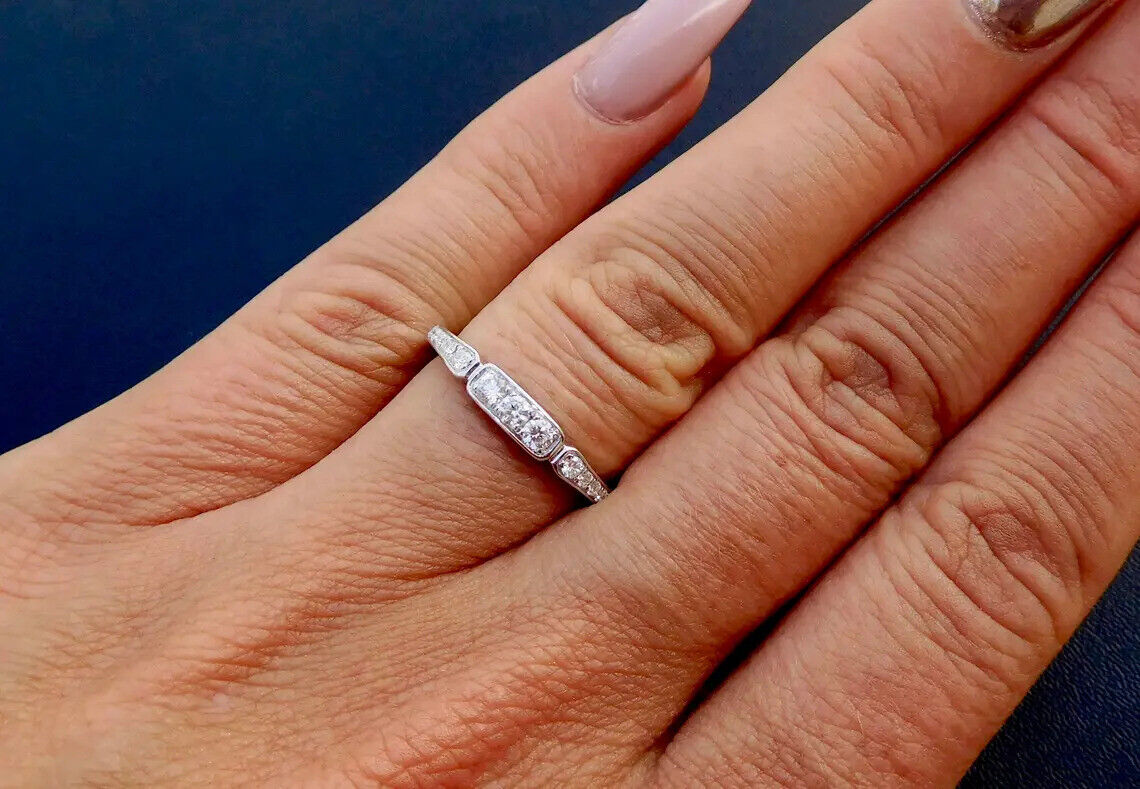 Vintage Circa 1900's Bridal Stackable Ring 14K White Gold 2 Ct Simulated Diamond