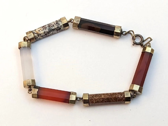 Victorian Scottish Agate Bracelet in Sterling Silver, 1800's, Vintage Jewelry