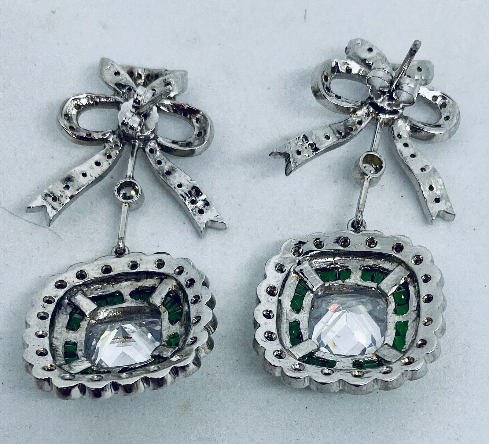 Vintage Sterling With Gold Wash Copies Of 1700’s Earrings W/Natural Stones