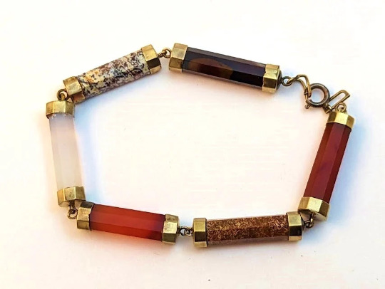 Victorian Scottish Agate Bracelet in Sterling Silver, 1800's, Vintage Jewelry