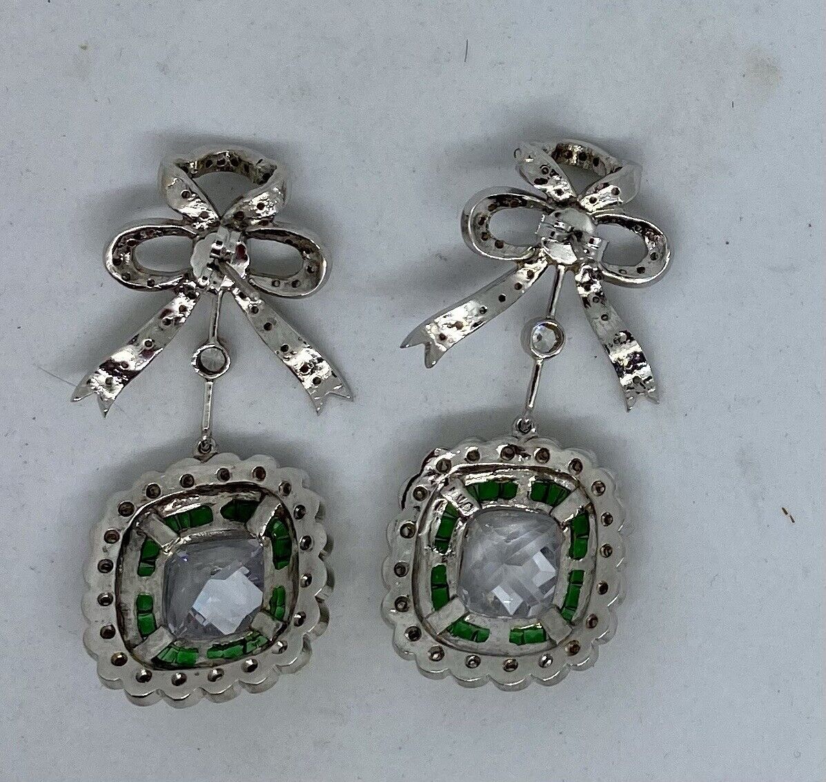 Vintage Sterling With Gold Wash Copies Of 1700’s Earrings W/Natural Stones