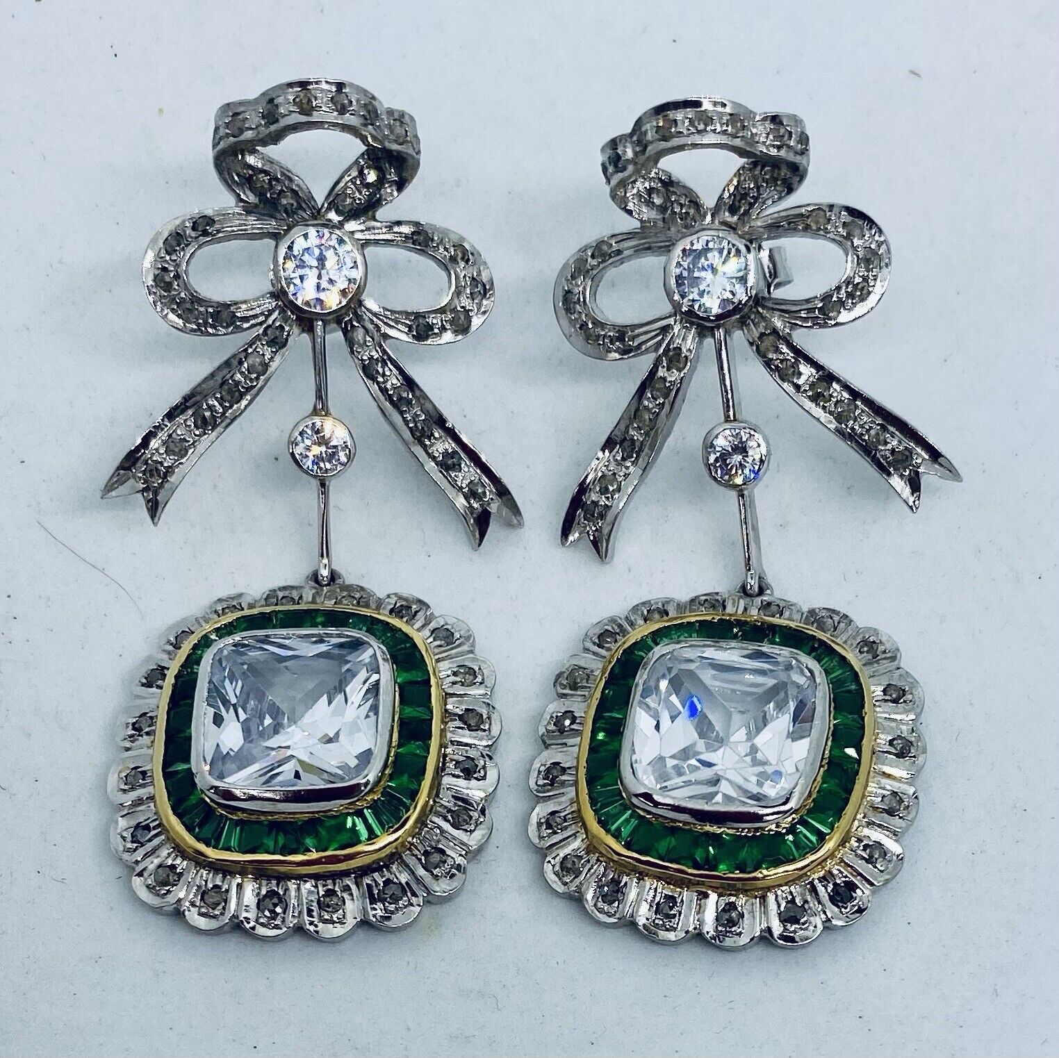 Vintage Sterling With Gold Wash Copies Of 1700’s Earrings W/Natural Stones