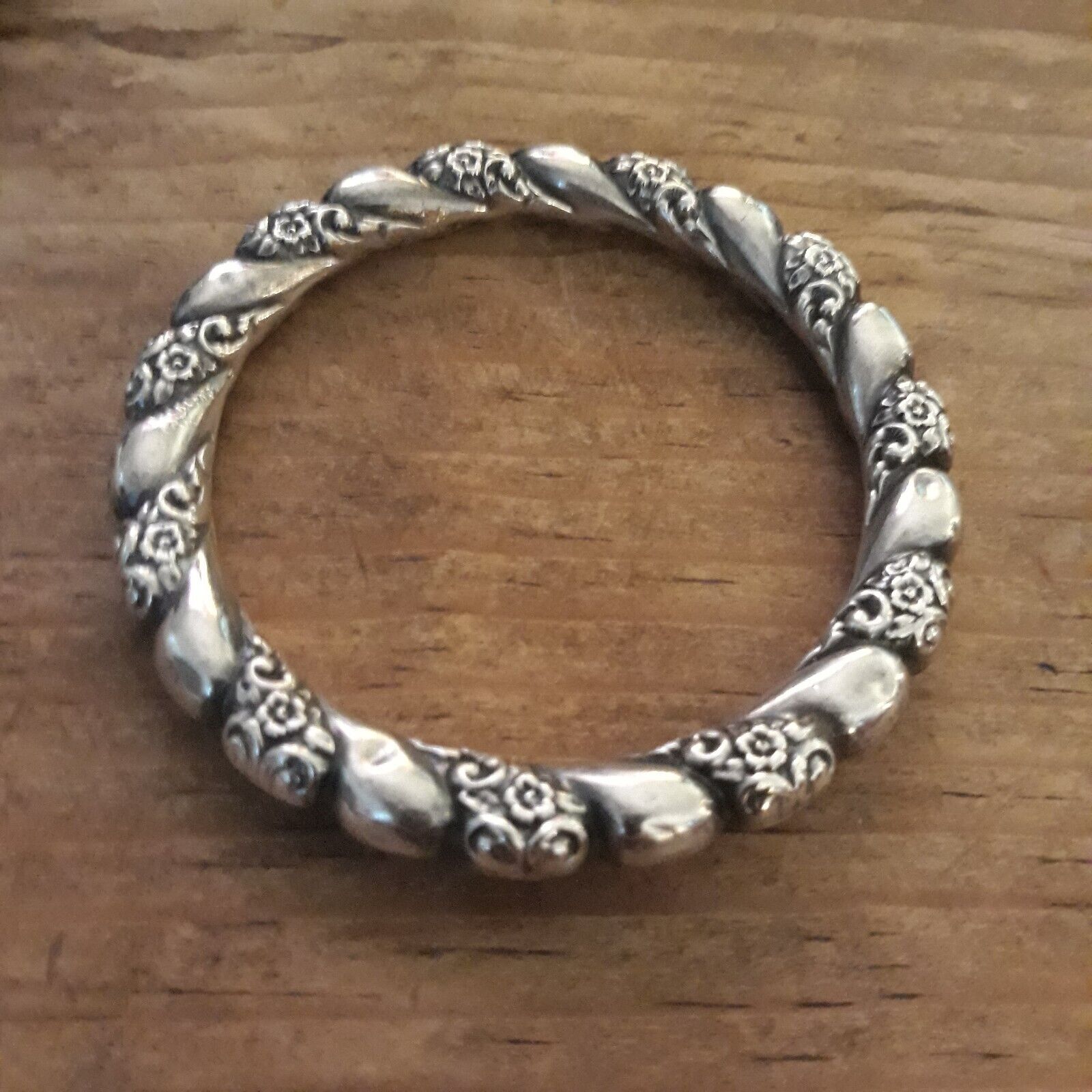 Victorian Sterling Silver Repousse Floral Hollow Bracelet 1800's Vintage