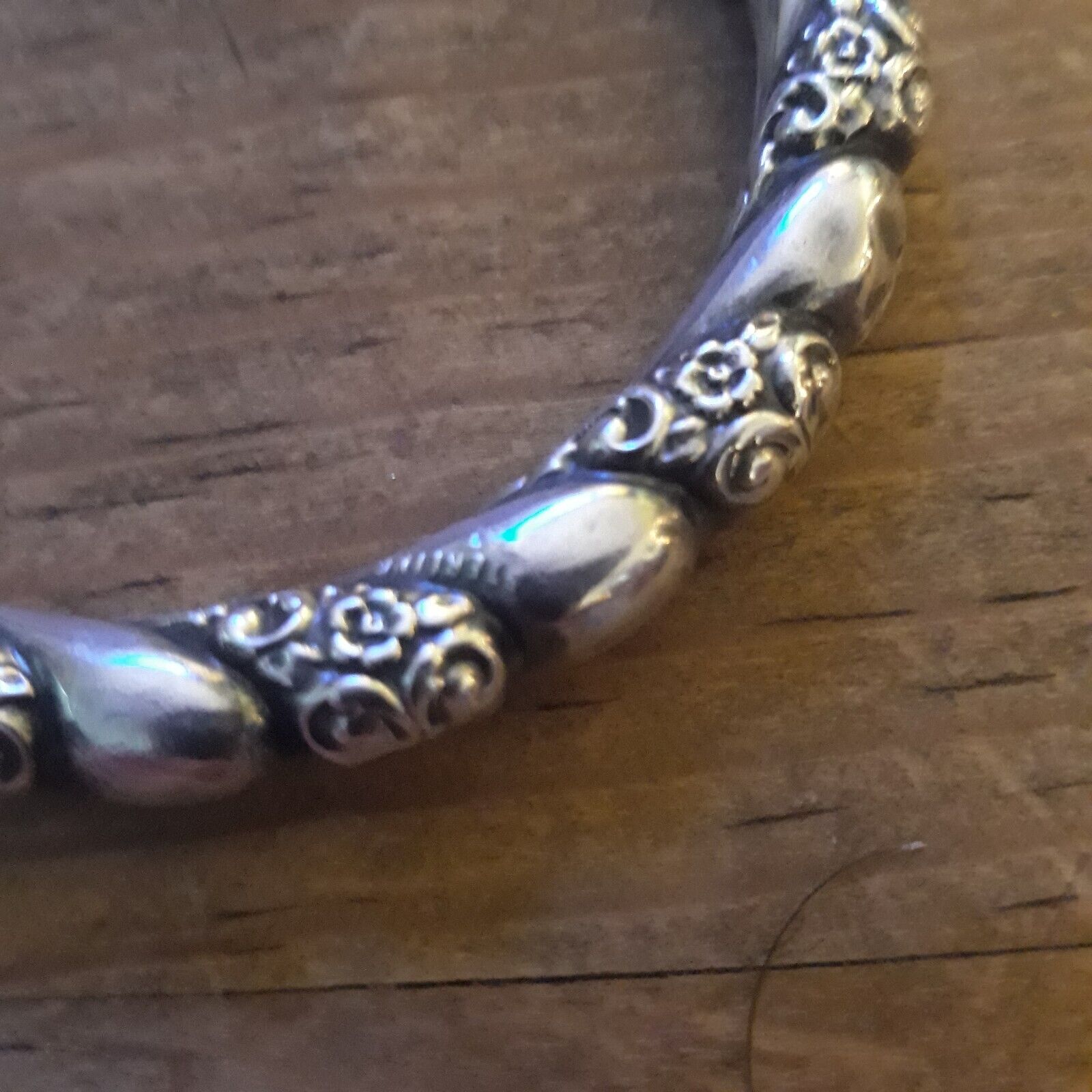 Victorian Sterling Silver Repousse Floral Hollow Bracelet 1800's Vintage