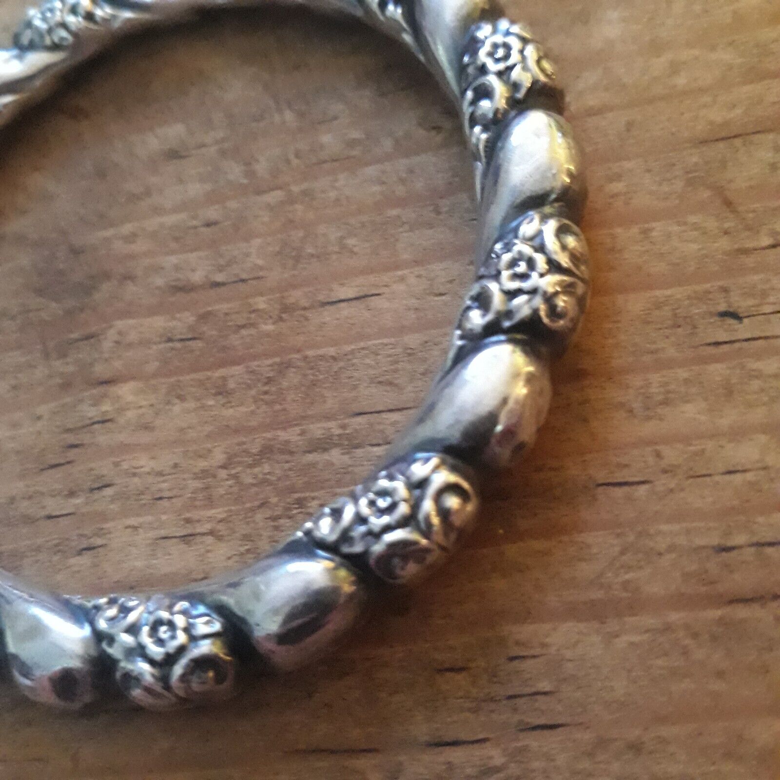 Victorian Sterling Silver Repousse Floral Hollow Bracelet 1800's Vintage