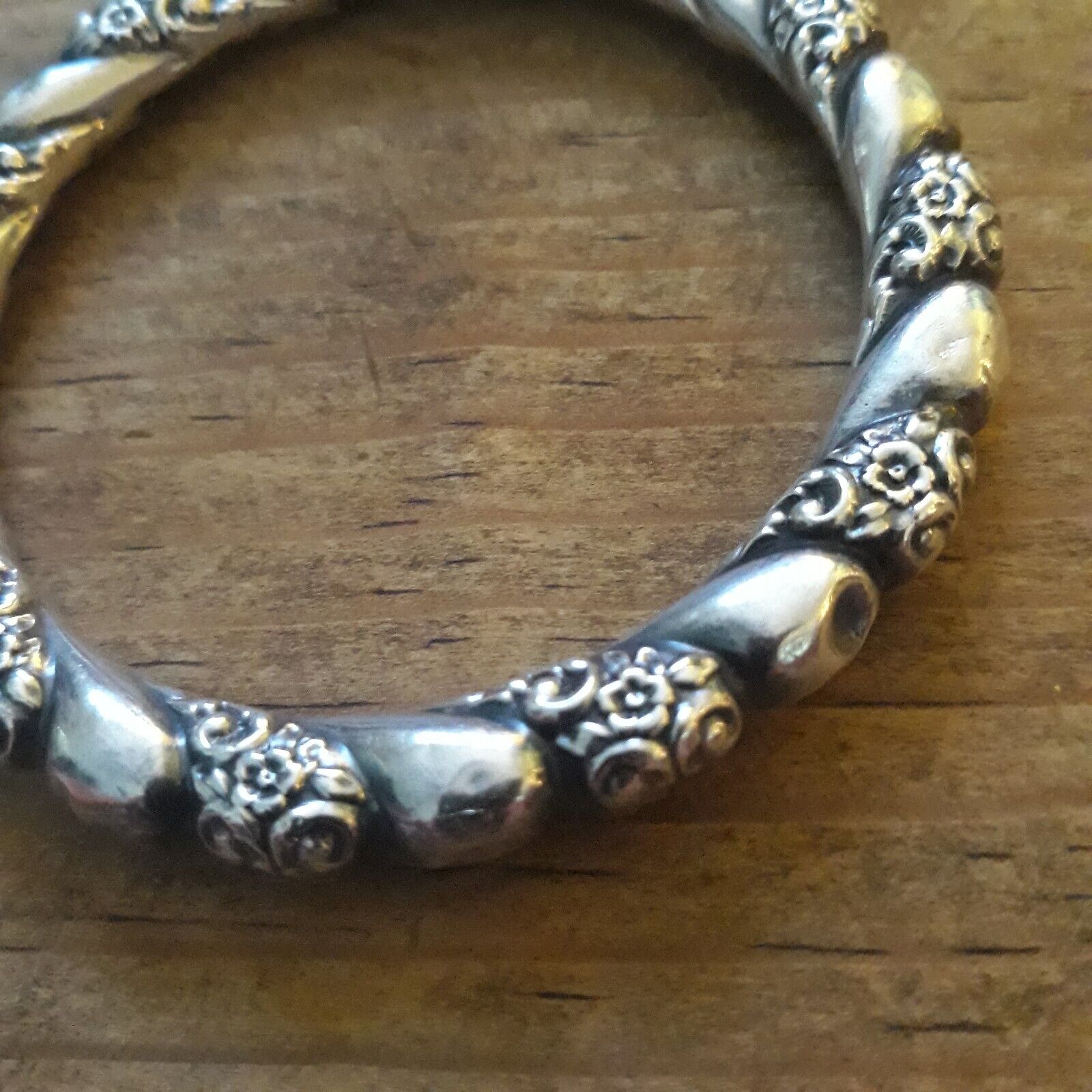 Victorian Sterling Silver Repousse Floral Hollow Bracelet 1800's Vintage