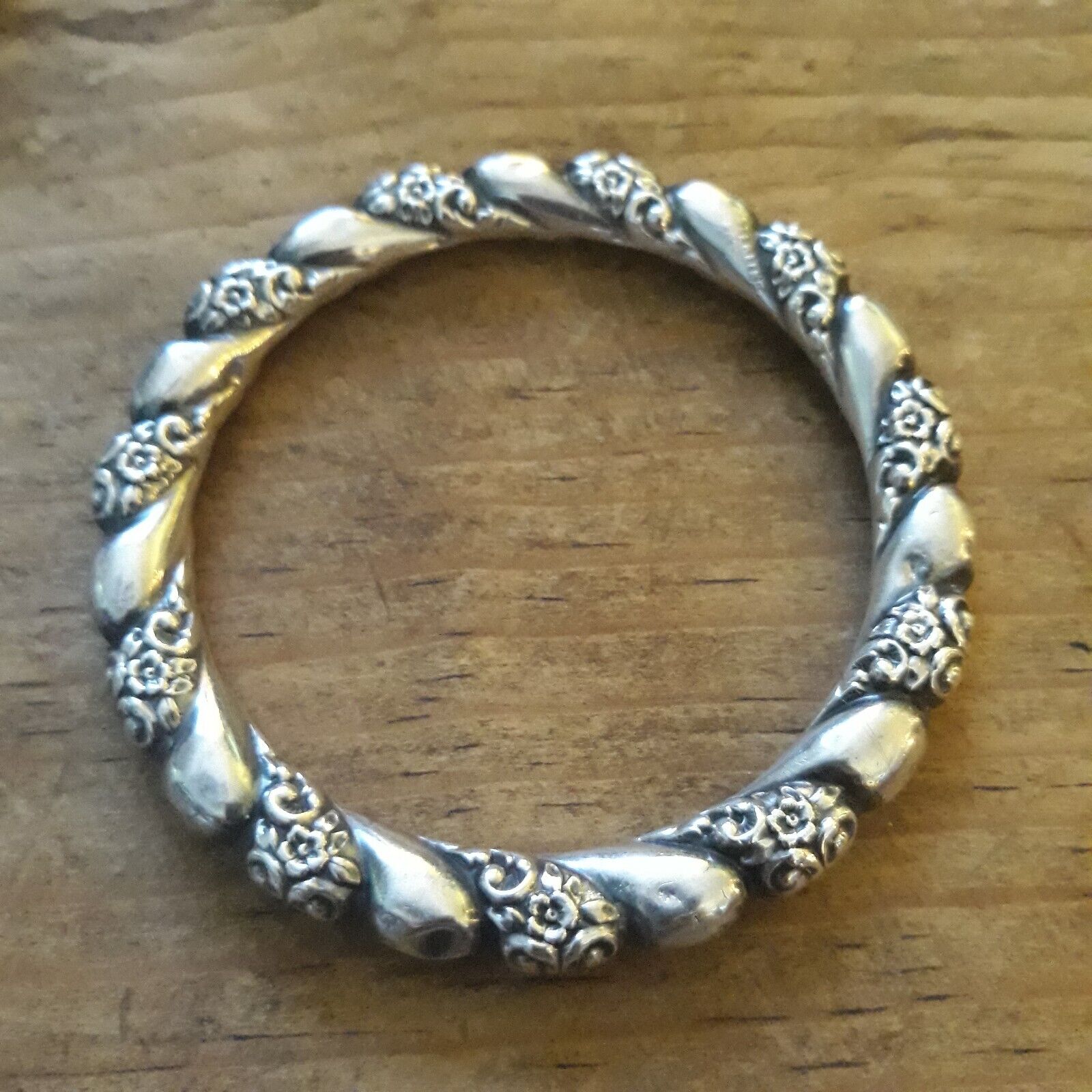 Victorian Sterling Silver Repousse Floral Hollow Bracelet 1800's Vintage
