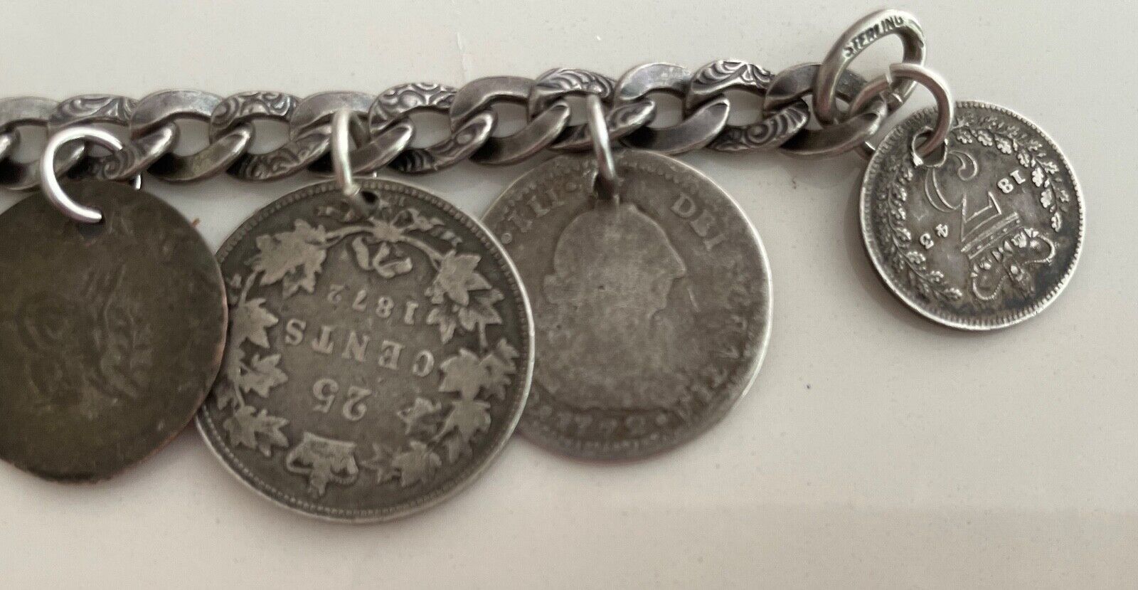 ANTIQUE NAPIER STERLING SILVER BRACELET 10 GENUINE ANTIQUE COINS 1792-1900'S