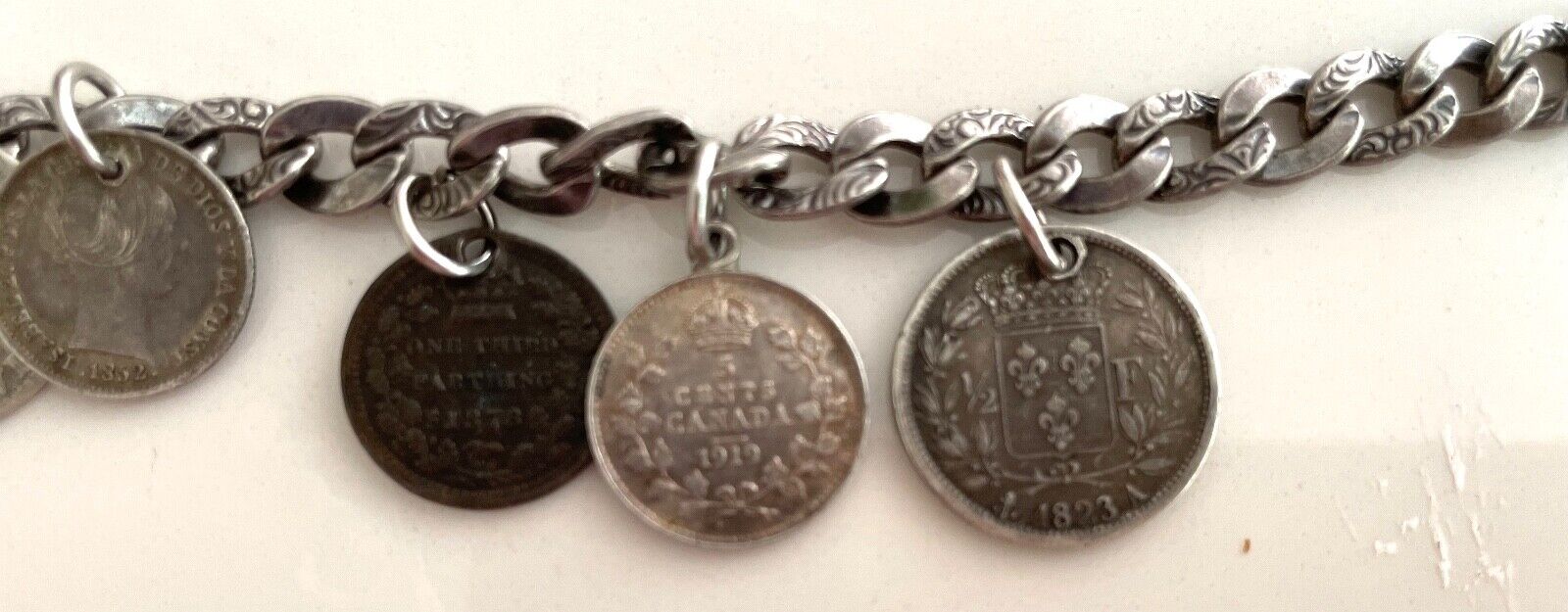 ANTIQUE NAPIER STERLING SILVER BRACELET 10 GENUINE ANTIQUE COINS 1792-1900'S