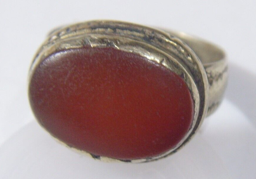 1700s antique tribal wedding ring sz 9.5 Dagestan central Asia carnelian hf1723