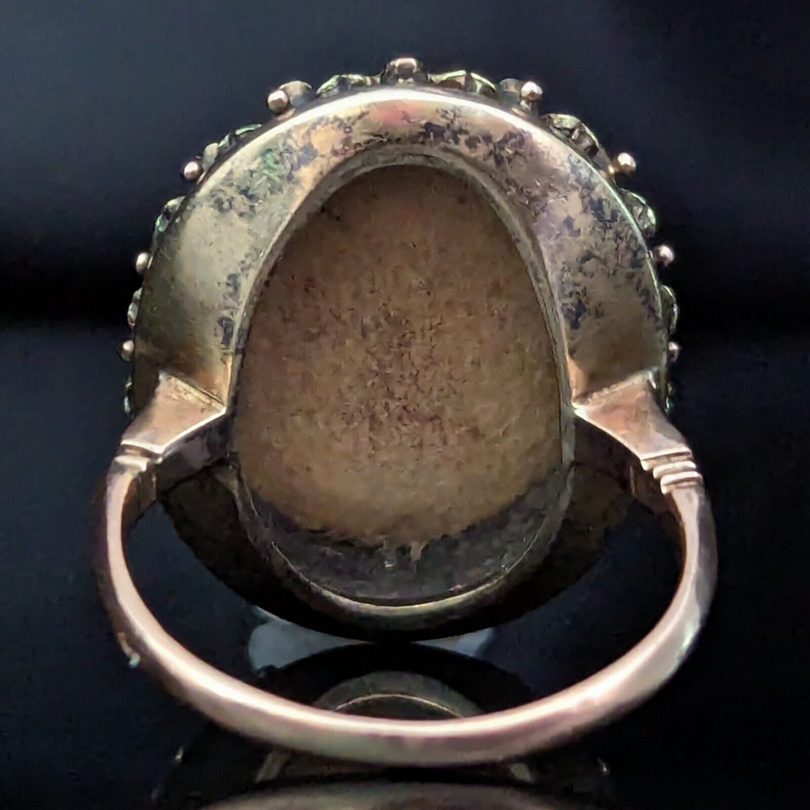 Georgian Miniature Portrait Diamonds 15k-17k Gold Ring Bonett Girl Antique 1800s