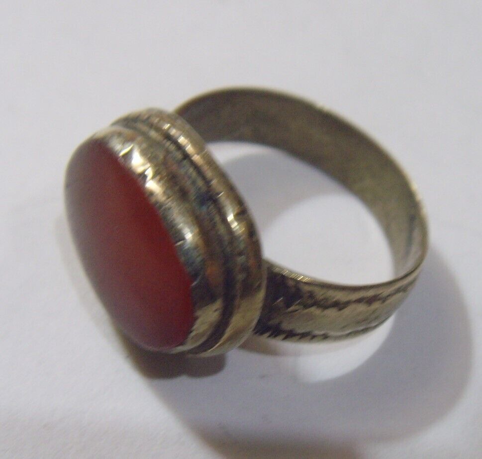 1700s antique tribal wedding ring sz 9.5 Dagestan central Asia carnelian hf1723