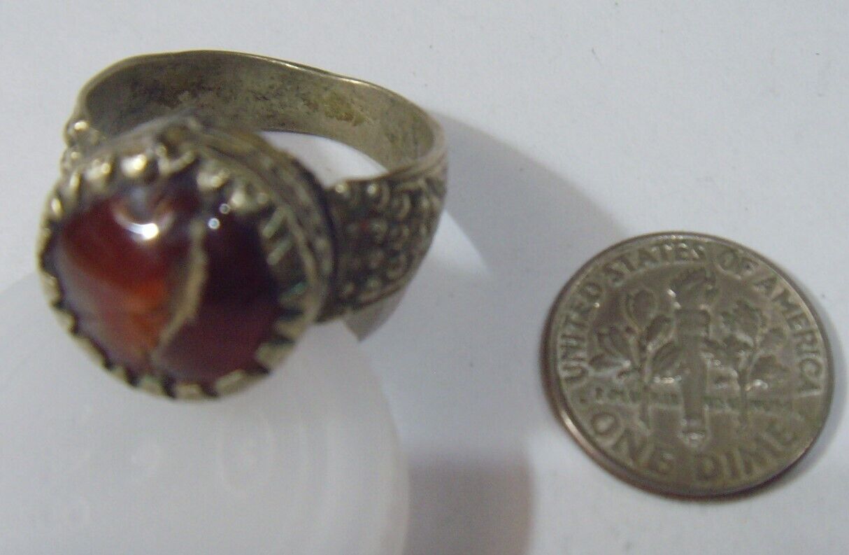 1700s antique tribal wedding ring sz 9 Dagestan central Asia carnelian hf1722