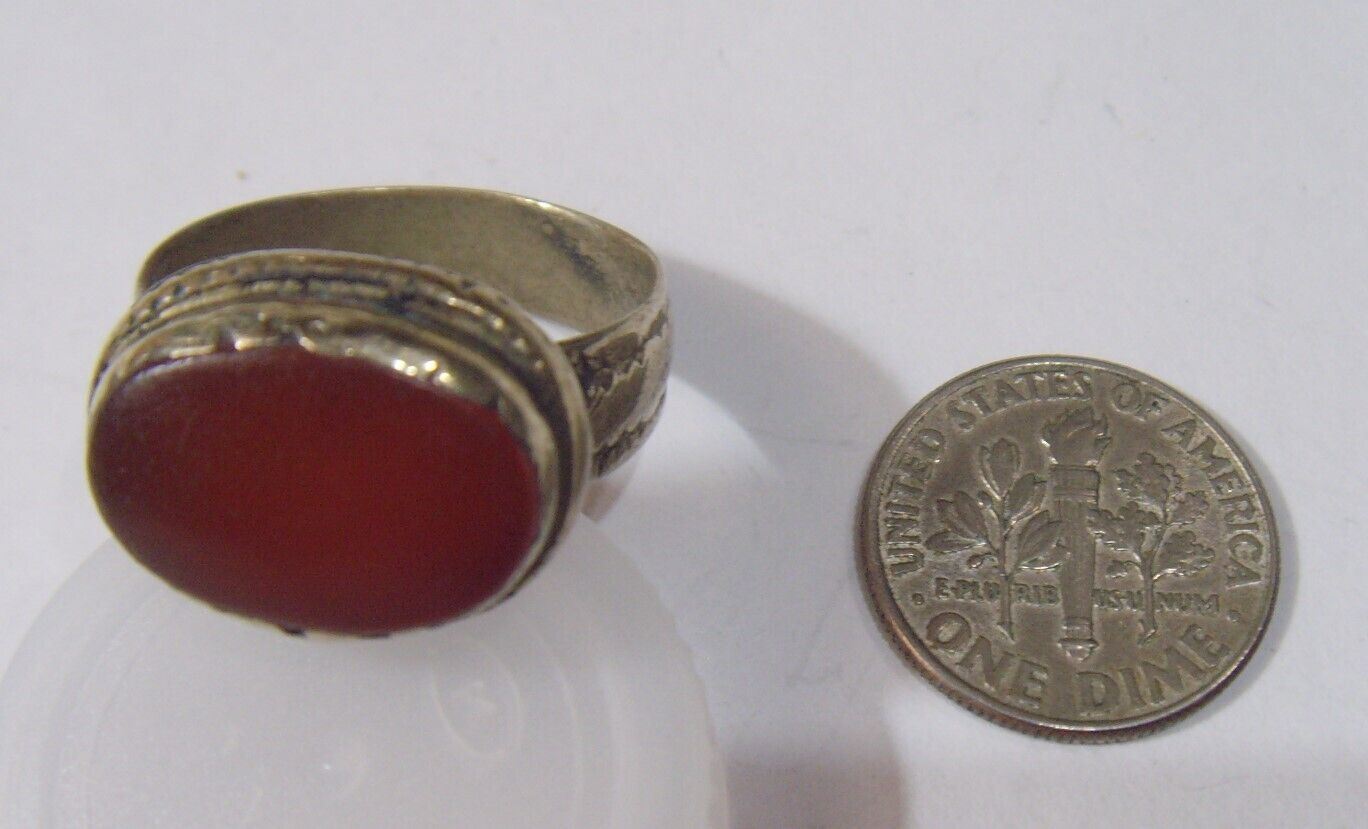 1700s antique tribal wedding ring sz 9.5 Dagestan central Asia carnelian hf1723