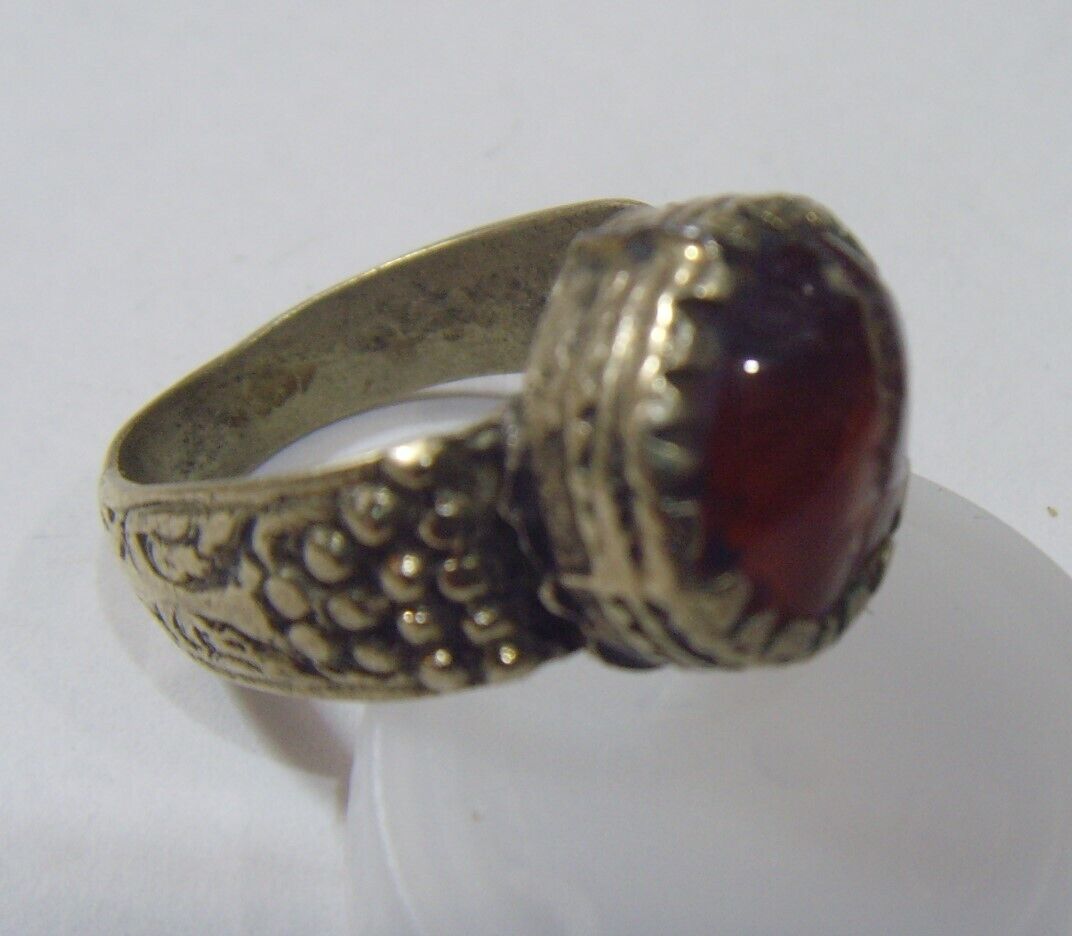 1700s antique tribal wedding ring sz 9 Dagestan central Asia carnelian hf1722