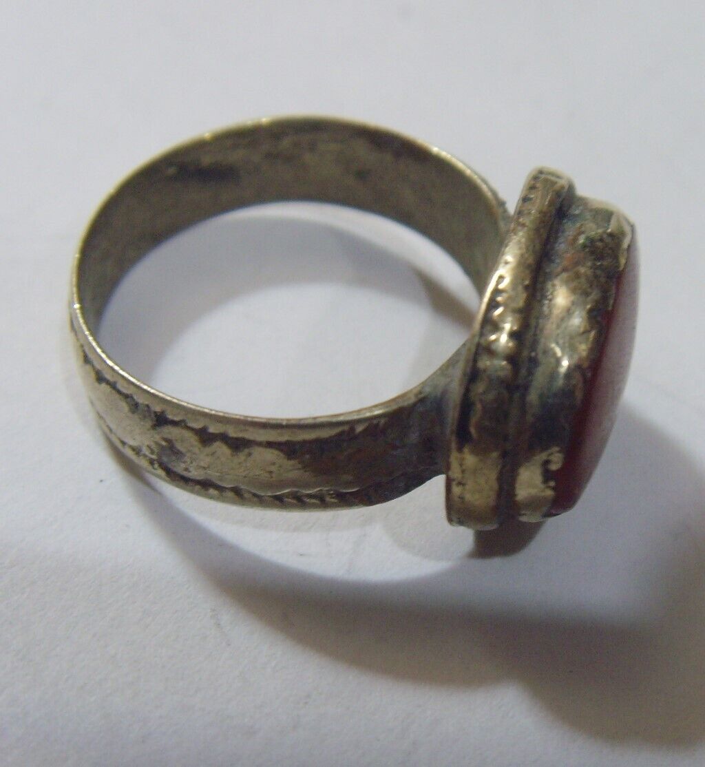 1700s antique tribal wedding ring sz 9.5 Dagestan central Asia carnelian hf1723